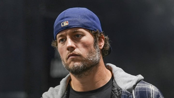 Los Angeles Rams quarterback Matthew Stafford walks into the stadium