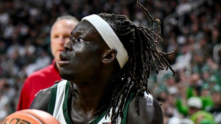 Michigan State's Kur Teng makes a 3-pointer against Indiana during the first half on Tuesday, Jan. 13, 2026, at the Breslin Center in East Lansing. Michigan State's Kur Teng makes a 3-pointer against Indiana during the first half on Tuesday, Jan. 13, 2026, at the Breslin Center in East Lansing.