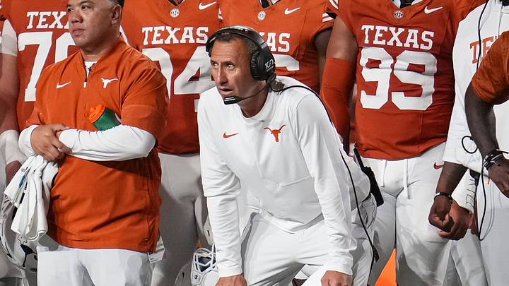 Texas Longhorns head coach Steve Sarkisian watches during the NCAA football game against the Ohio State Buckeyes at Darrell K Royal–Texas Memorial Stadium in Austin, Texas on Sept. 12, 2026. Texas won 24-23. Texas Longhorns head coach Steve Sarkisian watches during the NCAA football game against the Ohio State Buckeyes at Darrell K Royal–Texas Memorial Stadium in Austin, Texas on Sept. 12, 2026. Texas won 24-23.