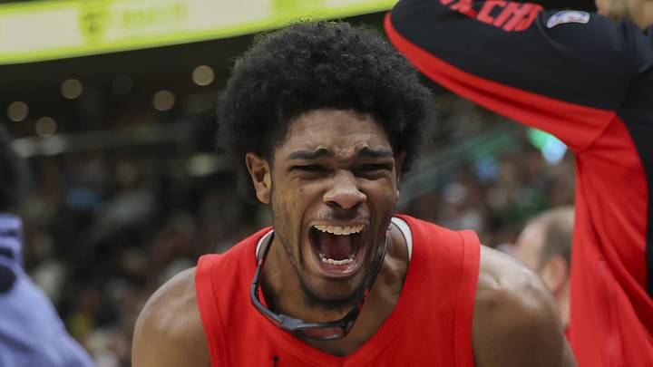 Dec 2, 2023; Salt Lake City, Utah, USA; Portland Trail Blazers guard Scoot Henderson (00) reacts to a play against the Utah Jazz during the second half at Delta Center. Mandatory Credit: Rob Gray-Imagn Images