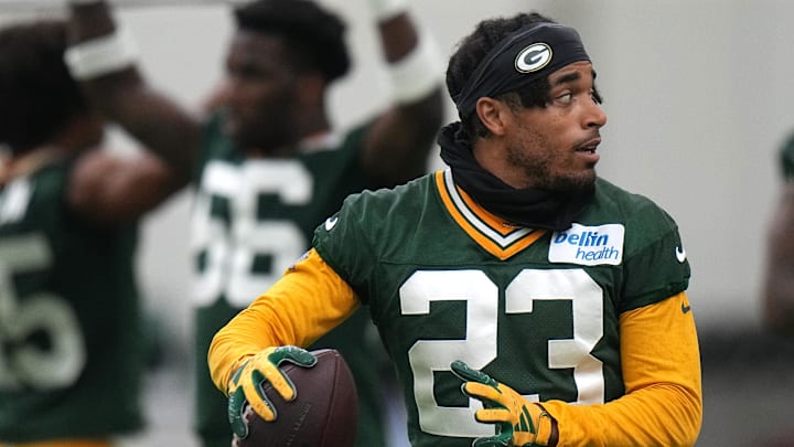 Green Bay Packers cornerback Jaire Alexander (23) is shown during organized team activities Tuesday, May 21, 2024 in Green Bay, Wisconsin.