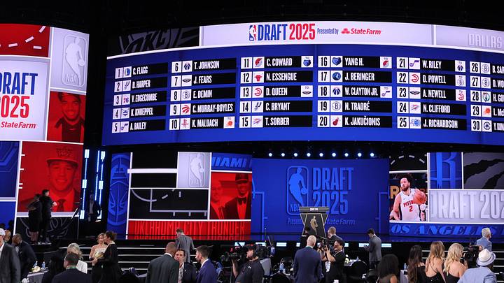 Jun 25, 2025; Brooklyn, NY, USA;  General view after the first round of the 2025 NBA Draft at Barclays Center. Mandatory Credit: Brad Penner-Imagn Images