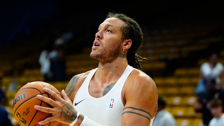 Oct 4, 2026; Boulder, Colorado, USA;  Denver Nuggets forward Aaron Gordon (32) warms up before the preseason game against the Utah Jazz at CU Events Center.  Mandatory Credit: Ron Chenoy-Imagn Images