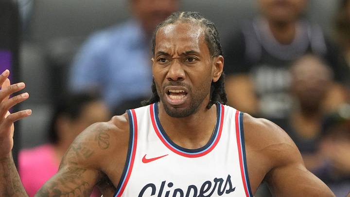 Apr 11, 2025; Sacramento, California, USA; Los Angeles Clippers forward Kawhi Leonard (2) reacts during the first quarter against the Sacramento Kings at Golden 1 Center. Mandatory Credit: Darren Yamashita-Imagn Images Apr 11, 2025; Sacramento, California, USA; Los Angeles Clippers forward Kawhi Leonard (2) reacts during the first quarter against the Sacramento Kings at Golden 1 Center. Mandatory Credit: Darren Yamashita-Imagn Images
