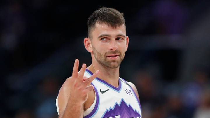 John Konchar #55 of the Utah Jazz gestures after scoring against the Memphis Grizzlies. (Photo by Chris Gardner/Getty Images) John Konchar #55 of the Utah Jazz gestures after scoring against the Memphis Grizzlies. (Photo by Chris Gardner/Getty Images)