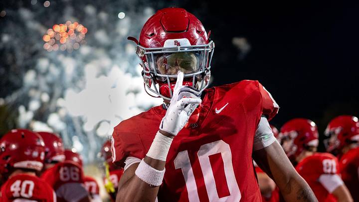 Brentwood Academy's Kenneth Simon (10) celebrates after defeating Ensworth at Brentwood Academy in Brentwood, Tenn., Friday, Sept. 26, 2025. Brentwood Academy's Kenneth Simon (10) celebrates after defeating Ensworth at Brentwood Academy in Brentwood, Tenn., Friday, Sept. 26, 2025.