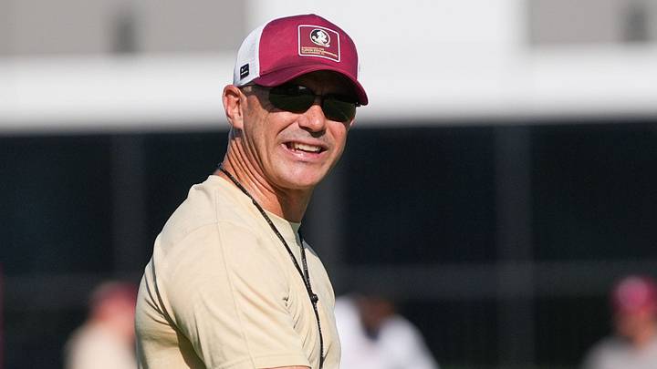 Florida State head coach Mike Norvell watches as players put in work during practice with the first home game just a few weeks away, Thursday, Aug. 13, 2026. Florida State head coach Mike Norvell watches as players put in work during practice with the first home game just a few weeks away, Thursday, Aug. 13, 2026.