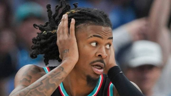 Grizzlies' Ja Morant (12) reacts after making a 3-pointer during the home opener against the New Orleans Pelicans at FedExForum on October 22, 2025.