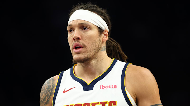 Mar 24, 2026; Phoenix, Arizona, USA; Denver Nuggets forward Aaron Gordon (32) against the Phoenix Suns at Mortgage Matchup Center. Mandatory Credit: Mark J. Rebilas-Imagn Images