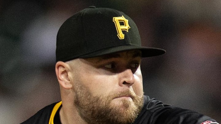 Pittsburgh Pirates pitcher David Bednar (51) delivers a pitch against the San Francisco Giants during the ninth inning at Oracle Park on July 28. 