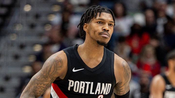 Jan 2, 2026; New Orleans, Louisiana, USA;  Portland Trail Blazers guard Caleb Love (2) reacts to making a three point basket against the New Orleans Pelicans during the second half at Smoothie King Center. Mandatory Credit: Stephen Lew-Imagn Images