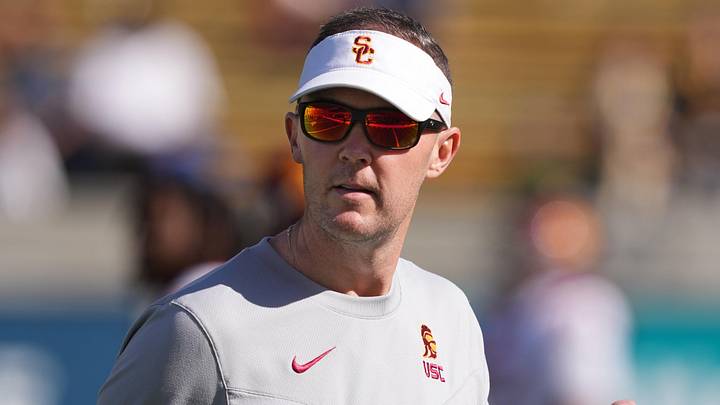 Oct 28, 2023; Berkeley, California, USA; USC Trojans head coach Lincoln Riley before the game against the California Golden Bears at California Memorial Stadium. Mandatory Credit: Darren Yamashita-Imagn Images