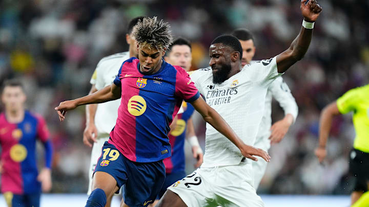 Lamine Yamal (left) will hope to find the back of the net yet again against Real Madrid.