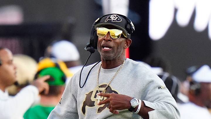 Oct 3, 2026; Boulder, Colorado, USA; Colorado Buffaloes head coach Deion Sanders walks the sidelines in the second quarter against the Texas Tech Red Raiders at Folsom Field. Oct 3, 2026; Boulder, Colorado, USA; Colorado Buffaloes head coach Deion Sanders walks the sidelines in the second quarter against the Texas Tech Red Raiders at Folsom Field.