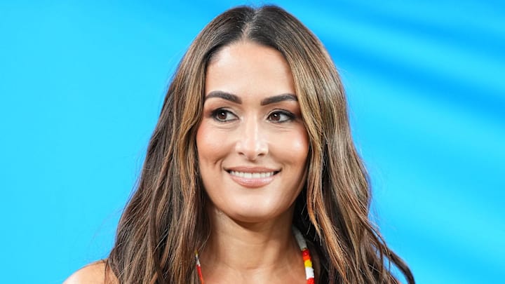 Jan 8, 2026; Glendale, AZ, USA; WWE Hall of Fame wrestler Nikki Bella before the game during the 2026 Fiesta Bowl and semifinal game of the College Football Playoff at State Farm Stadium. Mandatory Credit: Joe Camporeale-Imagn Images