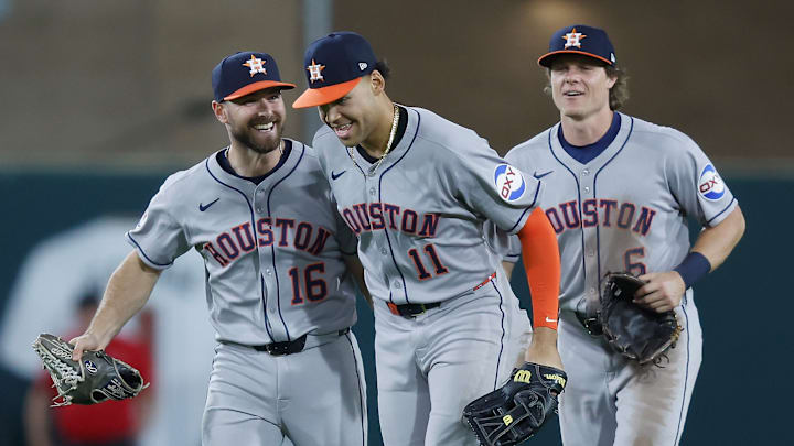 Houston Astros outfielders Cooper Hummel, Cam Smith, Jake Meyers