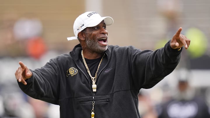 Oct 11, 2025; Boulder, Colorado, USA; Colorado Buffaloes head coach Deion Sanders before the game against the Iowa State Cyclones at Folsom Field. Mandatory Credit: Ron Chenoy-Imagn Images Oct 11, 2025; Boulder, Colorado, USA; Colorado Buffaloes head coach Deion Sanders before the game against the Iowa State Cyclones at Folsom Field. Mandatory Credit: Ron Chenoy-Imagn Images