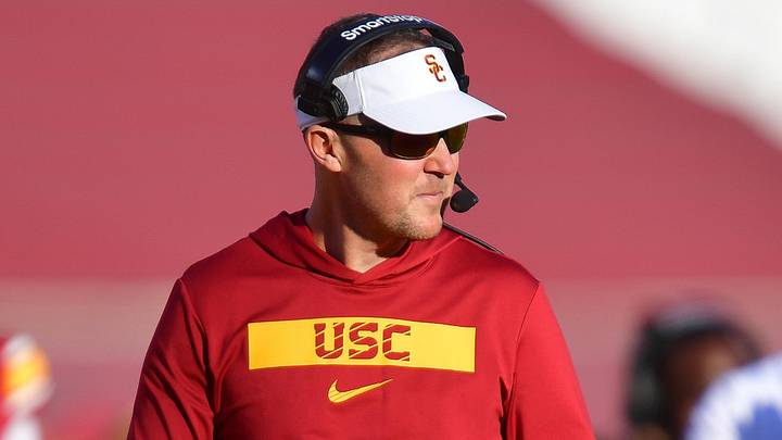 Nov 16, 2024; Los Angeles, California, USA; Southern California Trojans head coach Lincoln Riley watches game action against the Nebraska Cornhuskers during the second half at the Los Angeles Memorial Coliseum. Mandatory Credit: Gary A. Vasquez-Imagn Images Nov 16, 2024; Los Angeles, California, USA; Southern California Trojans head coach Lincoln Riley watches game action against the Nebraska Cornhuskers during the second half at the Los Angeles Memorial Coliseum. Mandatory Credit: Gary A. Vasquez-Imagn Images