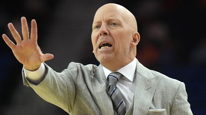 Nov 15, 2024; Los Angeles, California, USA; UCLA Bruins head coach Mick Cronin reacts against the Lehigh Mountain Hawks in the second half at Pauley Pavilion presented by Wescom. Mandatory Credit: Kirby Lee-Imagn Images