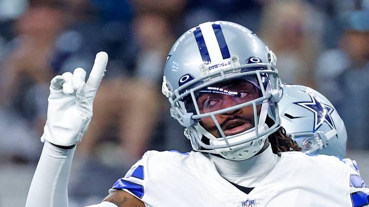 Dallas Cowboys cornerback Trevon Diggs reacts during the first quarter against the Detroit Lions. Dallas Cowboys cornerback Trevon Diggs reacts during the first quarter against the Detroit Lions.