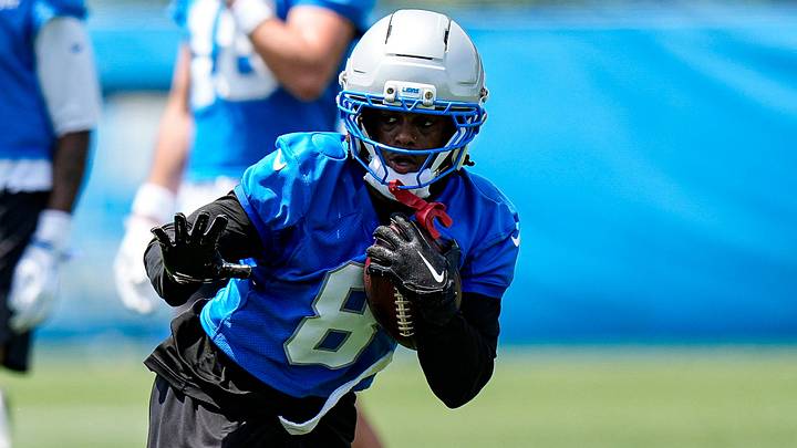 Detroit Lions wide receiver Greg Dortch (8) practices during OTAs