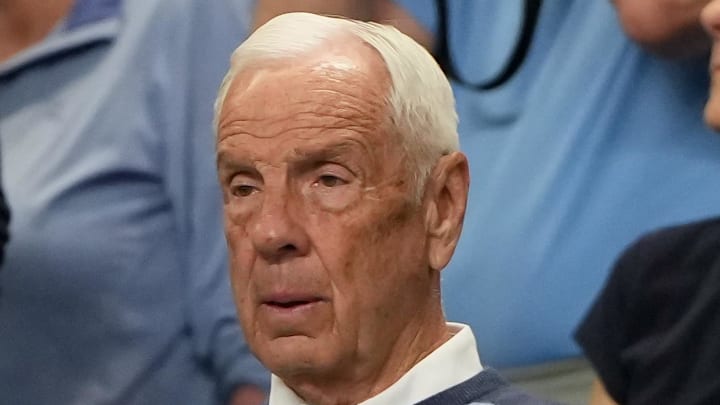 Mar 19, 2026; Greenville, SC, USA; Former North Carolina Tar Heels head coach Roy Williams is seen in the crowd against the VCU Rams in the second half of a first round game of the men's 2026 NCAA Tournament at Bon Secours Wellness Arena. Mandatory Credit: Bob Donnan-Imagn Images