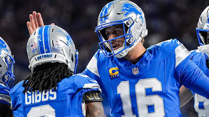 Detroit Lions quarterback Jared Goff and running back Jahmyr Gibbs