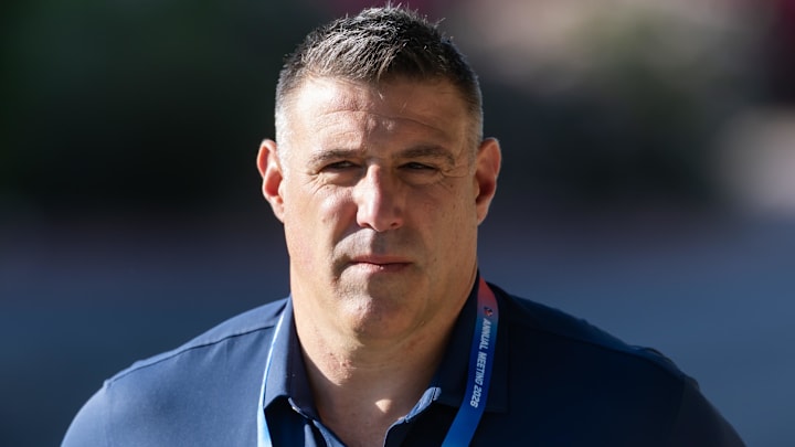 Mar 30, 2026; Phoenix, AZ, USA; New England Patriots head coach Mike Vrabel during the 2026 NFL Annual League Meeting at the Arizona Biltmore. Mandatory Credit: Mark J. Rebilas-Imagn Images Mar 30, 2026; Phoenix, AZ, USA; New England Patriots head coach Mike Vrabel during the 2026 NFL Annual League Meeting at the Arizona Biltmore. Mandatory Credit: Mark J. Rebilas-Imagn Images