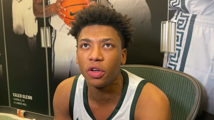 Michigan State Spartans guard Jeremy Fears Jr. speaks to the media after an 84-56 win over the Detroit Mercy Titans. Fears had 18 points and 11 assists during the game. Michigan State Spartans guard Jeremy Fears Jr. speaks to the media after an 84-56 win over the Detroit Mercy Titans. Fears had 18 points and 11 assists during the game.