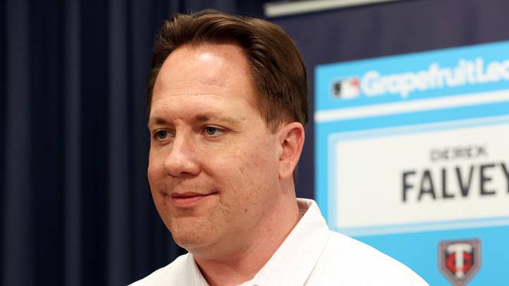 Feb 15, 2024; Tampa, FL, USA; Minnesota Twins president of baseball operations Derek Falvey talks with media at George M. Steinbrenner Field. Mandatory Credit: Kim Klement Neitzel-Imagn Images Feb 15, 2024; Tampa, FL, USA; Minnesota Twins president of baseball operations Derek Falvey talks with media at George M. Steinbrenner Field. Mandatory Credit: Kim Klement Neitzel-Imagn Images