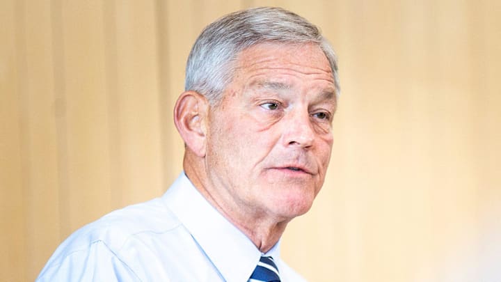 Iowa head coach Kirk Ferentz speaks with reporters during a news conference, Tuesday, Oct. 18, 2022, at the Hansen Football Performance Center in Iowa City, Iowa. Iowa head coach Kirk Ferentz speaks with reporters during a news conference, Tuesday, Oct. 18, 2022, at the Hansen Football Performance Center in Iowa City, Iowa.
