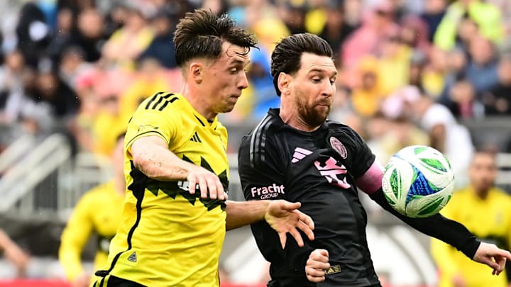 Columbus Crew defender Malte Amundsen (left) was among the players who shut down Lionel Messi (right) on Saturday afternoon in Cleveland