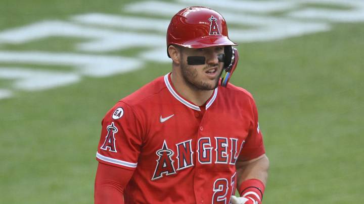 May 11, 2026; Cleveland, Ohio, USA; Los Angeles Angels center fielder Mike Trout (27) reacts after striking out in the third inning against the Cleveland Guardians at Progressive Field. Mandatory Credit: David Richard-Imagn Images May 11, 2026; Cleveland, Ohio, USA; Los Angeles Angels center fielder Mike Trout (27) reacts after striking out in the third inning against the Cleveland Guardians at Progressive Field. Mandatory Credit: David Richard-Imagn Images
