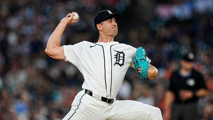 Detroit Tigers pitcher Jacob Waguespack (58) throws against Athletics during the eighth inning at Comerica Park in Detroit on Tuesday, July 7, 2026. Detroit Tigers pitcher Jacob Waguespack (58) throws against Athletics during the eighth inning at Comerica Park in Detroit on Tuesday, July 7, 2026.