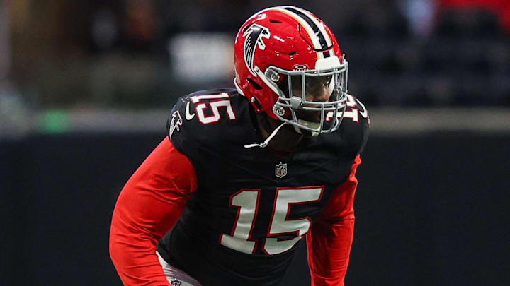 Dec 22, 2024; Atlanta, Georgia, USA; Atlanta Falcons linebacker Matthew Judon (15) rushes the passer against the New York Giants in the fourth quarter at Mercedes-Benz Stadium. Mandatory Credit: Brett Davis-Imagn Images