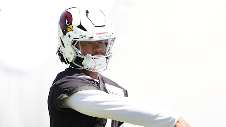 Arizona Cardinals quarterback Kyler Murray (1) during organized team practice at the Arizona Cardinals training center in Tempe on May 28, 2025. Arizona Cardinals quarterback Kyler Murray (1) during organized team practice at the Arizona Cardinals training center in Tempe on May 28, 2025.