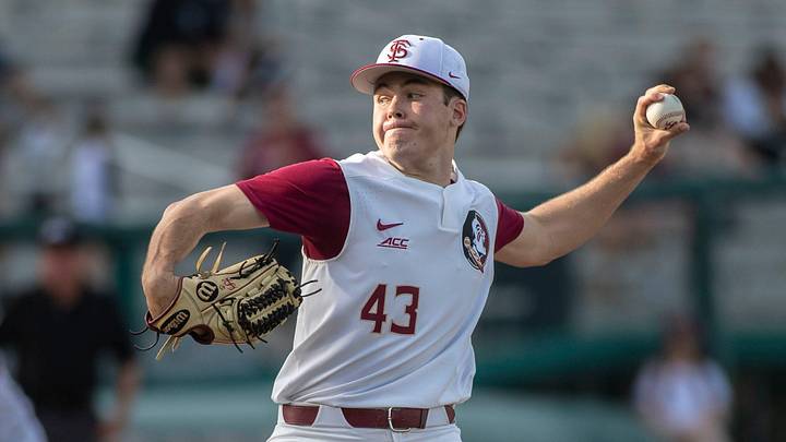 Florida State Seminoles pitcher Bryce Hubbart (43) pitches