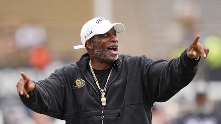 Oct 11, 2025; Boulder, Colorado, USA; Colorado Buffaloes head coach Deion Sanders before the game against the Iowa State Cyclones at Folsom Field. Mandatory Credit: Ron Chenoy-Imagn Images Oct 11, 2025; Boulder, Colorado, USA; Colorado Buffaloes head coach Deion Sanders before the game against the Iowa State Cyclones at Folsom Field. Mandatory Credit: Ron Chenoy-Imagn Images