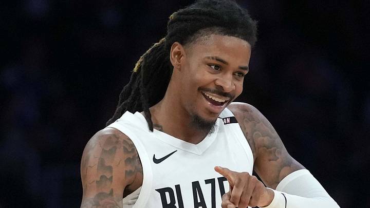 Portland Trail Blazers guard Ja Morant reacts against the Los Angeles Lakers. Portland Trail Blazers guard Ja Morant reacts against the Los Angeles Lakers.