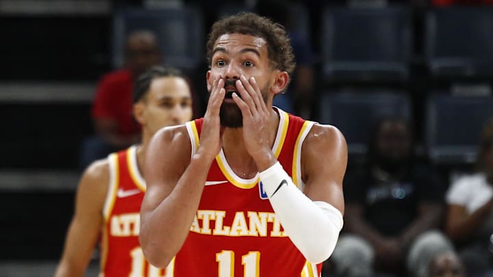Oct 11, 2025; Memphis, Tennessee, USA; Atlanta Hawks guard Trae Young (11) reacts during the third quarter against the Memphis Grizzlies at FedExForum. Mandatory Credit: Petre Thomas-Imagn Images Oct 11, 2025; Memphis, Tennessee, USA; Atlanta Hawks guard Trae Young (11) reacts during the third quarter against the Memphis Grizzlies at FedExForum. Mandatory Credit: Petre Thomas-Imagn Images