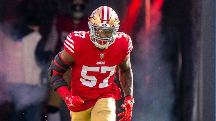  Santa Clara, California, USA; San Francisco 49ers linebacker Dre Greenlaw (57) before the game against the New Orleans Saints at Levi's Stadium.