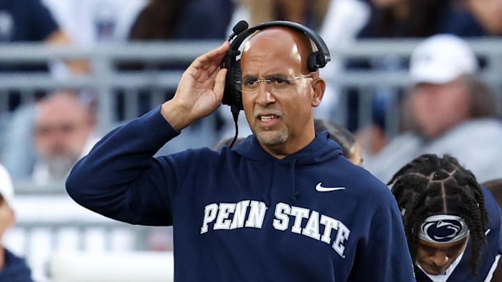 Penn State Nittany Lions head coach James Franklin looks on from the sideline during the fourth quarter against the Northwestern Wildcats at Beaver Stadium.