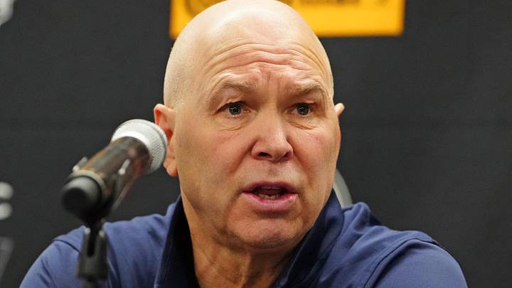 Nov 17, 2023; Las Vegas, NV, USA; Saint Mary's Gaels head coach Randy Bennett answers questions after the San Diego State Aztecs defeated the Gaels 79-54 at T-Mobile Arena. Mandatory Credit: Stephen R. Sylvanie-Imagn Images