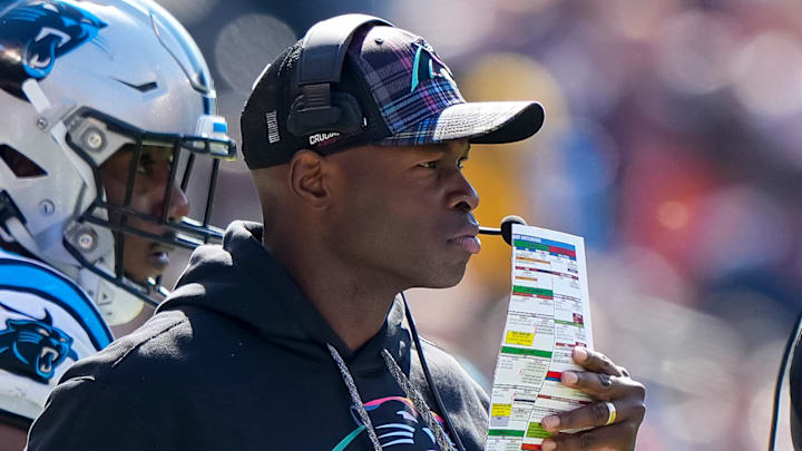 Carolina Panthers defensive coordinator Ejiro Evero