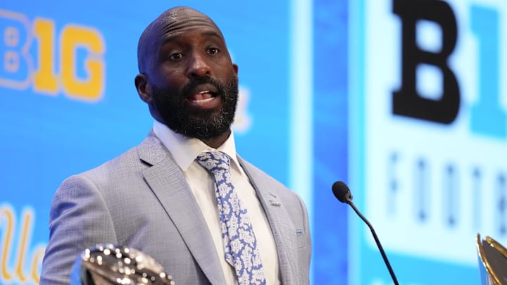UCLA head coach DeShaun Foster speaks to the media during the Big Ten Media Days in Las Vegas.