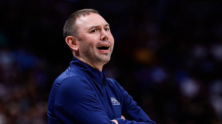 Mar 20, 2026; Denver, Colorado, USA; Denver Nuggets head coach David Adelman in the second quarter against the Toronto Raptors at Ball Arena. Mandatory Credit: Isaiah J. Downing-Imagn Images