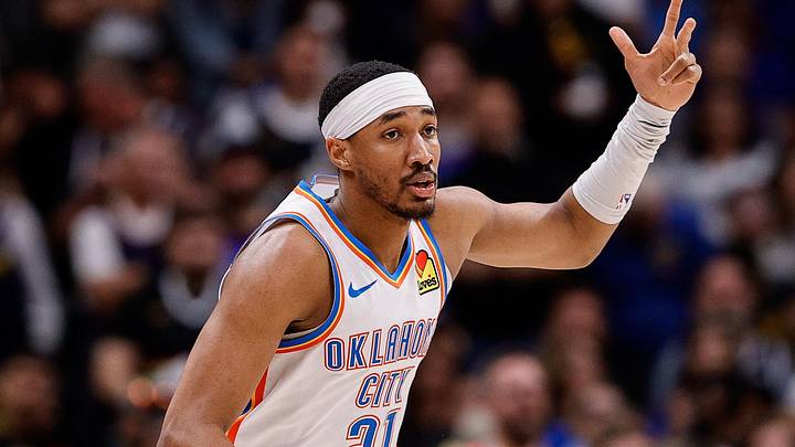 May 11, 2025; Denver, Colorado, USA; Oklahoma City Thunder guard Aaron Wiggins (21) reacts after a basket in the fourth quarter against the Denver Nuggets during game four of the second round of the 2025 NBA Playoffs at Ball Arena. Mandatory Credit: Isaiah J. Downing-Imagn Images May 11, 2025; Denver, Colorado, USA; Oklahoma City Thunder guard Aaron Wiggins (21) reacts after a basket in the fourth quarter against the Denver Nuggets during game four of the second round of the 2025 NBA Playoffs at Ball Arena. Mandatory Credit: Isaiah J. Downing-Imagn Images