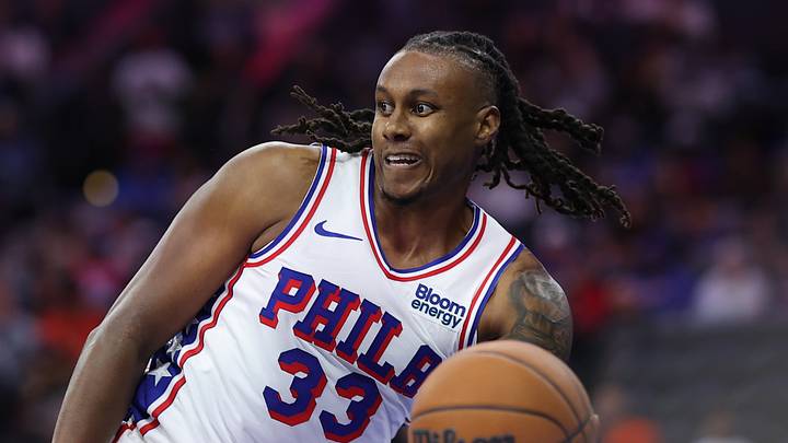 Philadelphia 76ers forward Jabari Walker (33) passes the ball against the New York Knicks during the first quarter at Xfinity Mobile Arena. 