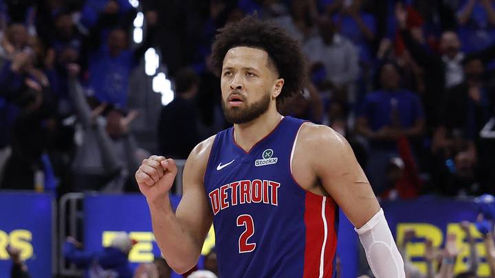 May 13, 2026; Detroit, Michigan, USA; Detroit Pistons guard Cade Cunningham (2) celebrates in the second half against the Cleveland Cavaliers during game five of the second round of the 2026 NBA Playoffs at Little Caesars Arena. Mandatory Credit: Rick Osentoski-Imagn Images