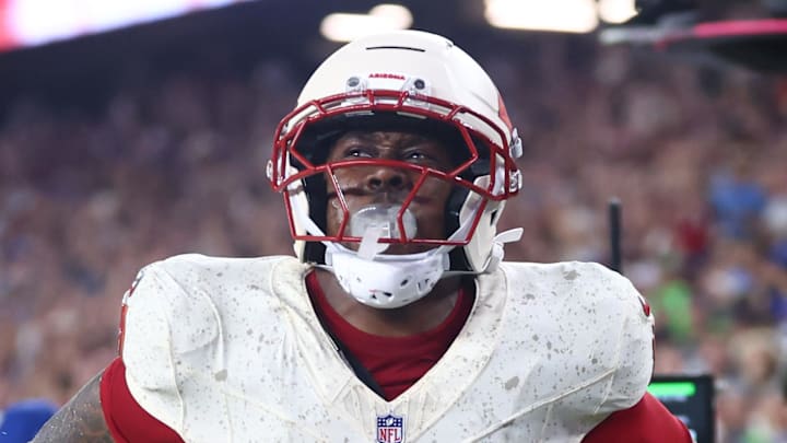 Sep 25, 2025; Glendale, Arizona, USA; Arizona Cardinals running back Emari Demercado (31) celebrates scoring a touchdown against the Seattle Seahawks in the fourth quarter at State Farm Stadium. Mandatory Credit: Mark J. Rebilas-Imagn Images Sep 25, 2025; Glendale, Arizona, USA; Arizona Cardinals running back Emari Demercado (31) celebrates scoring a touchdown against the Seattle Seahawks in the fourth quarter at State Farm Stadium. Mandatory Credit: Mark J. Rebilas-Imagn Images